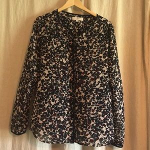 Loft navy blue and maroon floral blouse